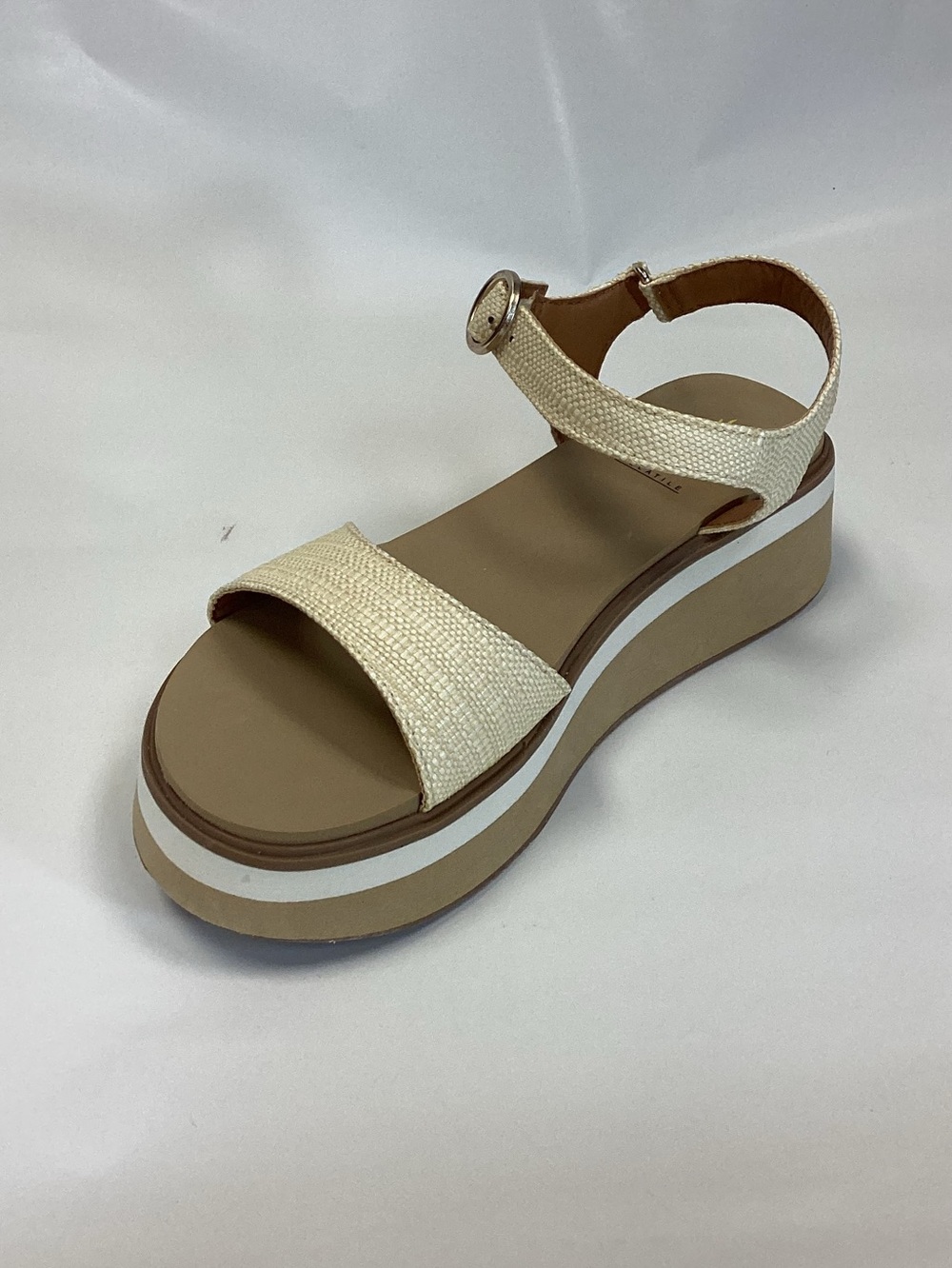 Volatile Cream Woven Platform Sandal with Ankle Buckle